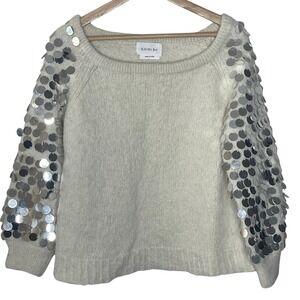 Eleven Six Ivory Alpaca Blend Sweater Sequin Embellished Sleeve Women's‎ XL XXL